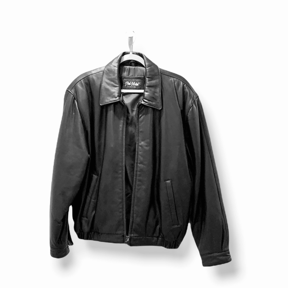 Classic Black Leather Bomber Jacket